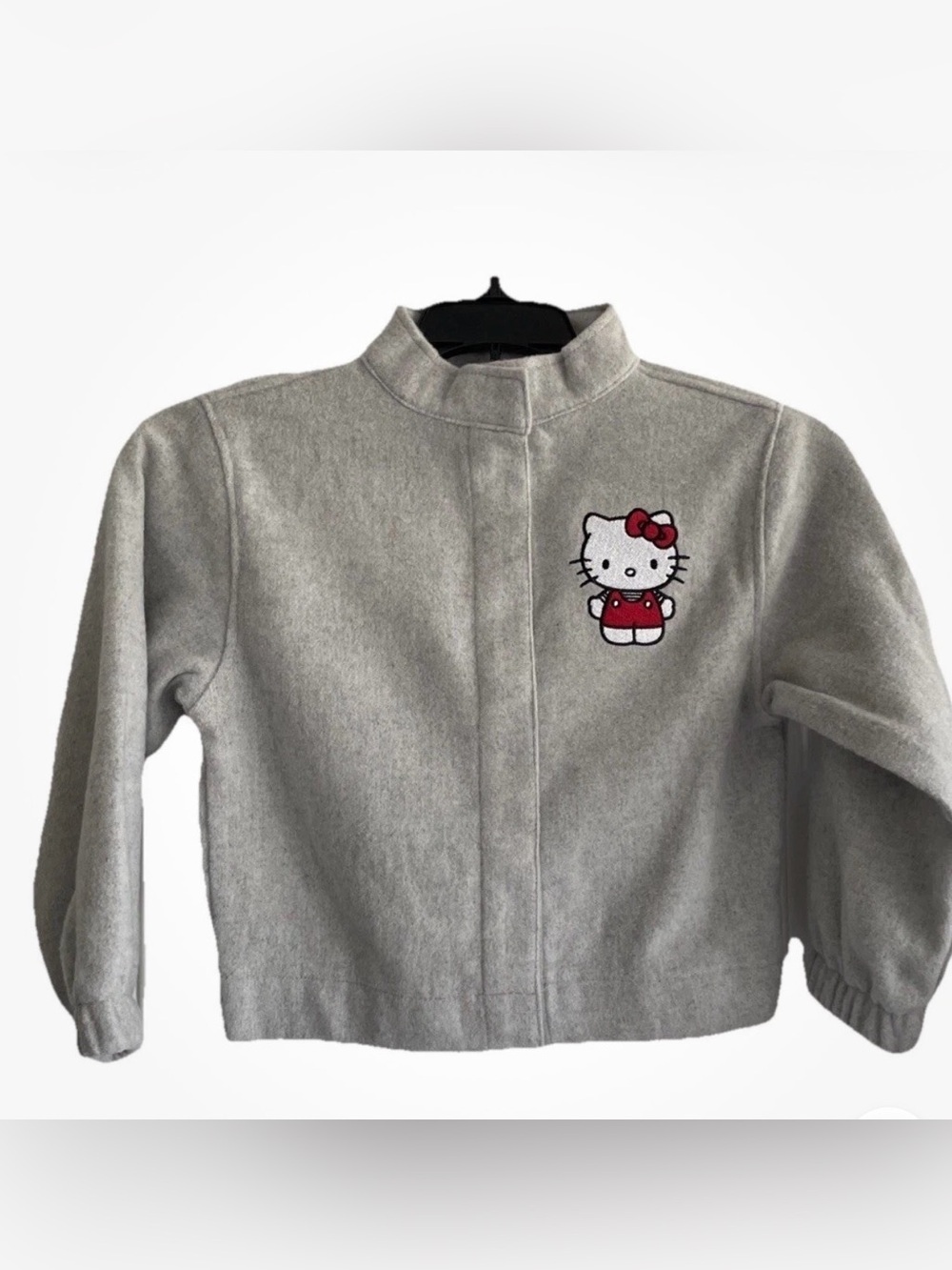 Hello Kitty Grey Embroidered Kindness Matters Soft Fleece Kids Jacket. Size M 8